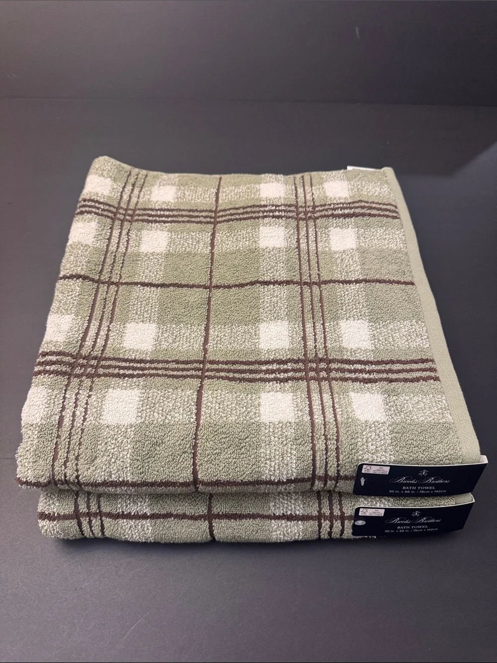 8pc BROOKS BROTHERS 100% Cotton Plaid Bath Towel Set - Sydney Plaid - Sage/Brown